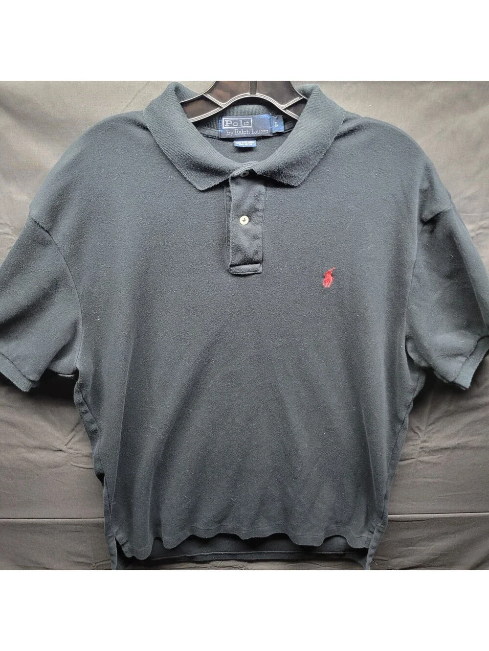 VTG Polo By Ralph Lauren Polo Shirt Short Sleeve Size L Black W/ Red Pony Men’s